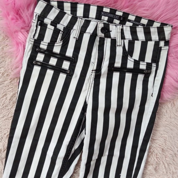 Y2k hot topic blackheart Beetlejuice striped hi-waist skinny jeans w zippers! - Picture 6 of 9